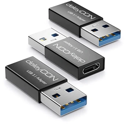 Afbeelding van deleyCON Adapter USB C naar [3 eenheden] stekker A aansluiting, 3.1 adapter, 5 Gbit/s, voor laptop, notebook, aluminium, zwart