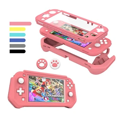 Afbeelding van FIWWAT Nintendo Switch Lite hoes, compatibel met geïntegreerde pc displaybescherming 2 duimdoppen, Roze, Koffer