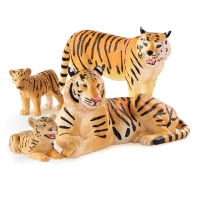 Afbeelding van Terra Tiger Set van 4 familiefiguren met 2 grote tijgers en jongens, speelgoeddierenfiguren voor kinderen vanaf 3 jaar