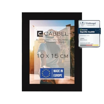 Afbeelding van CABBEL Fotolijst ,stabiele mdf houten lijst, onbreekbaar plexiglas, om op te hangen en neer zetten, ideaal voor foto&#039;s/afbeeldingen/collages, zwart, 10 x 15 cm