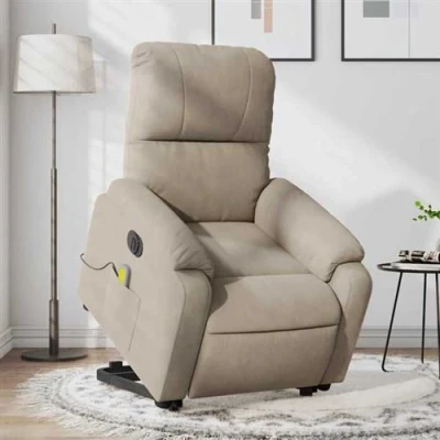 Afbeelding van Sta op massagestoel elektrisch verstelbaar microvezelstof taupe