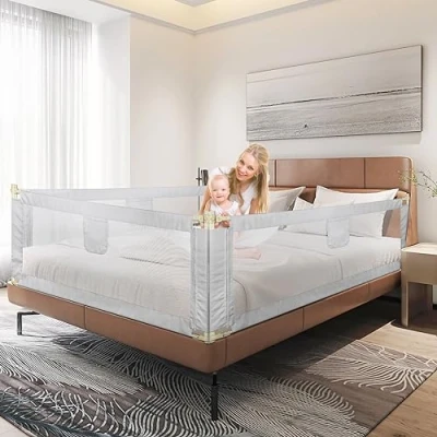 Afbeelding van Kinderbedhekje met opklapbare barrière, valbescherming, bedbeveiliging voor kinderen, bedbescherming peuters, donkergrijs, eenzijdig, 2,0 m, donkergrijs