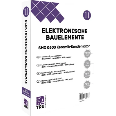 Afbeelding van TRU COMPONENTS T1806P020 Keramische condensator assortiment SMD 0603 50 V 10 % (l x b) 1.6 mm 0.8 1000 onderdelen Tape cut