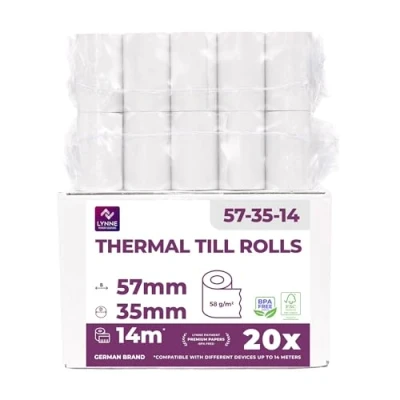 Afbeelding van LYNNE PAYMENT SOLUTIONS Tpe rol 57 mm x 14 m 12 rollen voor bankkaarten spoel thermisch papier 35 cm, BPA vrij (20 spoelen)