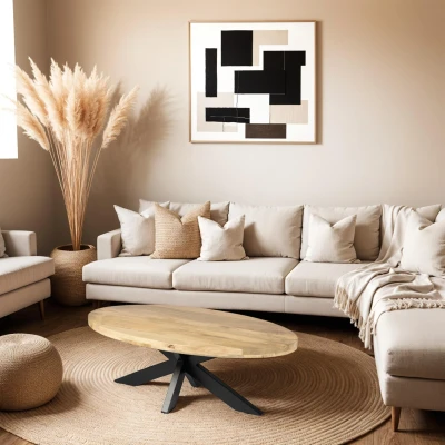 Afbeelding van Zita Home Swiss ovale salontafel 120cm mango met spin poot
