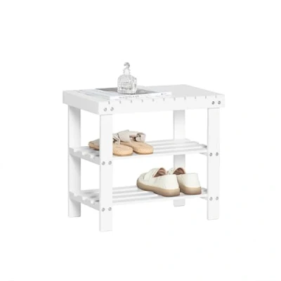 Afbeelding van SoBuy FSR02 K W schoenenbank van bamboe, breedte 50 cm, wit