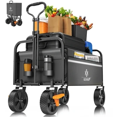 Afbeelding van KESSER® Opvouwbare bolderkar, belastbaar tot 150 kg, 360 graden pvc banden, met 2 netvakken, zijvak en hoes, zonder dak, antraciet