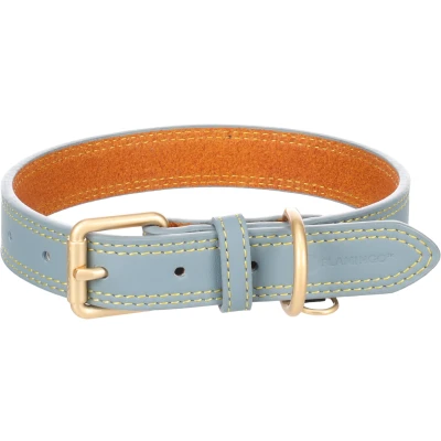 Afbeelding van Leren halsband hond Virginia Ring ID hanger lichtblauw M L