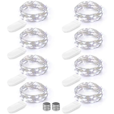 Afbeelding van Brizlabs 8 x 2 m 20 leds op batterijen, koperdraad voor binnen en buiten, waterdicht, decoratie van verjaardag, feest, bruiloft, Kerstmis, tafel, glazen fles [8 extra batterijen]