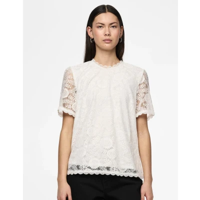 Afbeelding van Pieces T shirt Pcolline Ss Lace Top Noos Bc 17148711 Cloud Dancer Dames Maat M