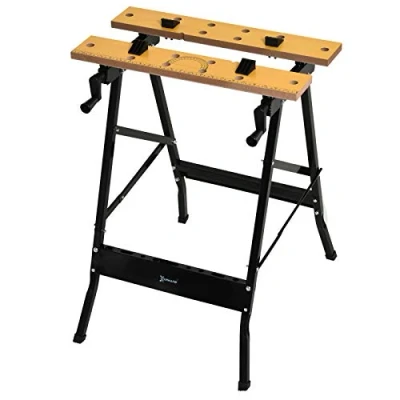 Afbeelding van DURHAND Klapwerkbank met 4 schroefklemmen, werktafel, zaagbrug, belasting 100 kg, stalen frame, werkblad voor bouwplaats, werkplaats, garage, 62,5 x 60,5 78,5 cm, zwart