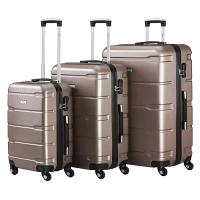 Afbeelding van Zelsius Bagageset van 4 stuks, harde schaal, ABS, met cijferslot, wielen en binnenwand, handbagagekoffers, trolley, grote koffers, bagageset, Champagne, 3 delig