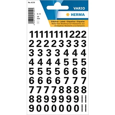 Afbeelding van Etiket HERMA 4159 10mm getallen 0 9 zwart Blister a 1 vel 10 stuks