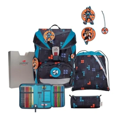 Afbeelding van DerDieDas Schooltas ErgoFlex Schulranzenset 5 delig Ninja Fighter Donkerblauw