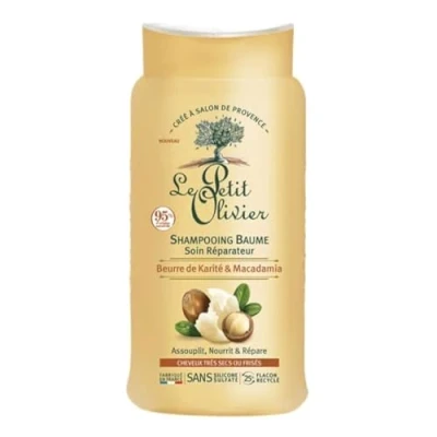 Image de LE PETIT OLIVIER Shampooing Baume Soin Réparateur Karité &amp; Macadamia Nourrit Répare Cheveux Très Secs Ou Frisés Sans Silicone Sulfate Fabriqué en France 250 ml