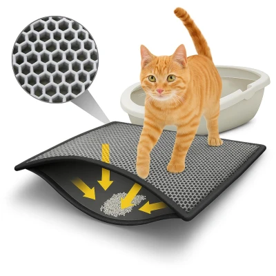 Afbeelding van BYPET Kattenbakmat, honingraatdesign, waterdicht, dubbellaags, grijs 4060