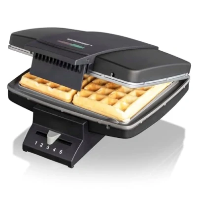Afbeelding van Cloer 1440 Wafelijzer voor Brusselse wafels traditionele Belgische wafels, 930 W, kooklicht, metalen behuizing mat zwart