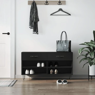 Afbeelding van Schoenenbank 102x35x55 cm bewerkt hout zwart