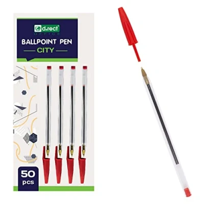 Afbeelding van D.RECT CITY 50 stuks balpen, transparant deksel, comfortabele wolfraamcarbide bal, rood