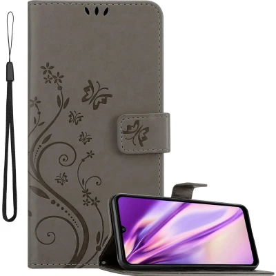 Afbeelding van Cadorabo Hoesje geschikt voor Huawei Y6P in BLOEMEN GRIJS Beschermhoes bloemmotief met magnetische sluiting, standfunctie en kaartsleuven Book Case Cover Etui