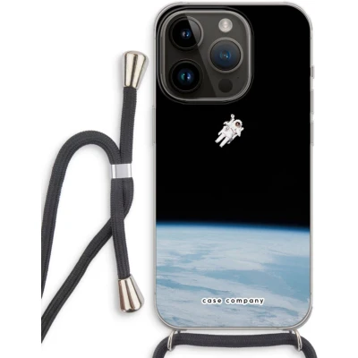 Afbeelding van Case Company® hoesje met Koord geschikt voor iPhone 14 Pro Alone in Space Telefoonhoesje Zwart Extra Bescherming aan alle Kanten en Over de Schermrand