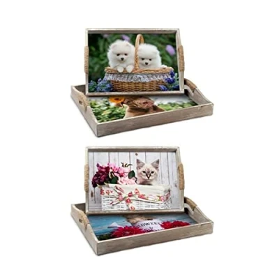 Afbeelding van Set van trays DKD Home Decor Multicolour 40 x 30 6 cm Hout MDF (2 Stuks)