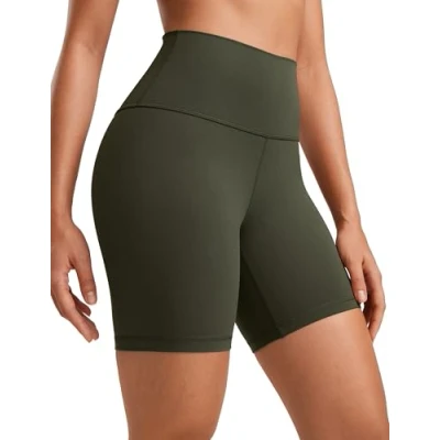 Afbeelding van CRZ YOGA Butterluxe Yogabroek voor dames, hoge taille, training, fietsen, leggings, 6/10/15/20 cm, Groene Olijf, 40