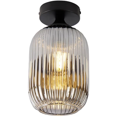 Afbeelding van QAZQA Art deco plafondlamp zwart met smoke glas Banci