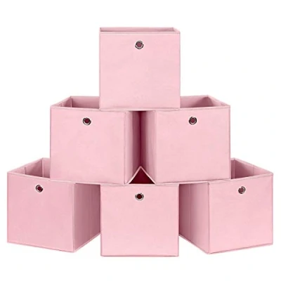Image de SONGMICS RFB02PK 3 Lot de 6 boîtes rangement en tissu non tissé cubique pour ranger des jouets et vêtements Rose