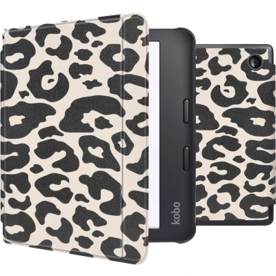 Afbeelding van iMoshion Ereader Cover / Hoesje Geschikt voor Kobo Libra 2 Tolino Vision 6 Design Slim Hard Case Sleepcover Bookcase met stand Leopard