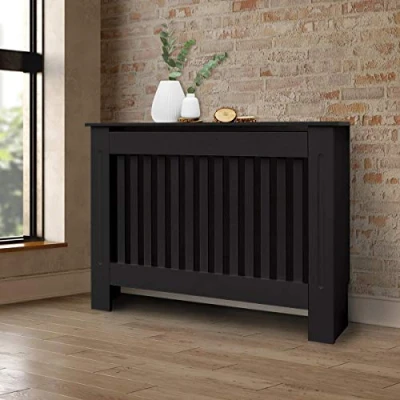 Afbeelding van Radiatorbekleding landelijke stijl zwart, 112x19x82 cm, gemaakt van MDF gelakt