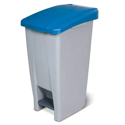 Afbeelding van Pedaalemmer met wieltjes, inhoud 60 liter, 700 x 380 490 mm, behuizing grijs, deksel blauw