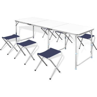 Afbeelding van Campingtafel in hoogte verstelbaar met 6 krukken 180x60 cm