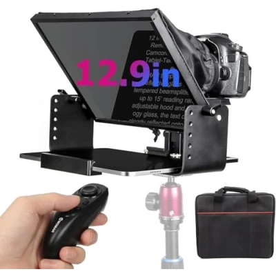 Afbeelding van Telepromptor, Moman MT12 teleprompter van metaal, prompter voor tablets tot 12,9 inch iPad iphone camera camcorder met afstandsbediening APP, tablet DSLR smartphone