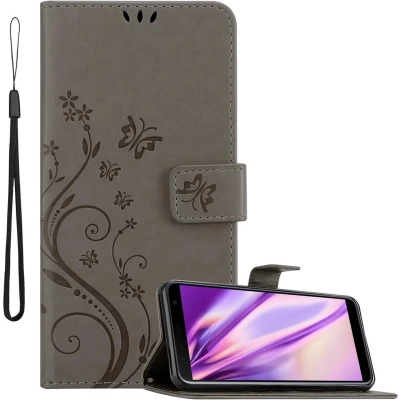 Afbeelding van Cadorabo Hoesje geschikt voor Samsung Galaxy J6 PLUS in BLOEMEN GRIJS Beschermhoes bloemmotief met magnetische sluiting, standfunctie en kaartsleuven Book Case Cover Etui