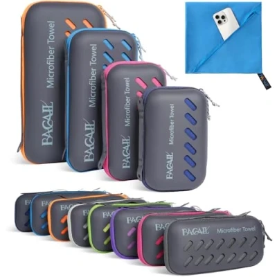 Afbeelding van BAGAIL Microvezel reishanddoek, perfect voor kamperen, zwemmen en strand, sneldrogend, super absorberend, ultra compact, ideaal sport, fitnessstudio, yoga wandelen