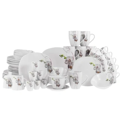 Afbeelding van CreaTable, 22536, serie Square Orchidee, 62 delige serviesset voor 6 personen, combiservice van porselein, vaatwasmachinebestendig en magnetronbestendig, kwaliteitsproductie