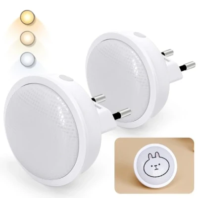 Afbeelding van Aigostar nachtlampje voor kinderen met lichtsensor, 2 stuks, led nachtlampje, slaapkamer, keuken, hal, trap, woonkamer, 0,3 W, kastlamp, 3000 K/4000/6500 K, verstelbaar