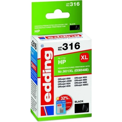 Afbeelding van Edding Inktcartridge vervangt HP 901XL, CC654AE Compatibel Zwart EDD 316 18