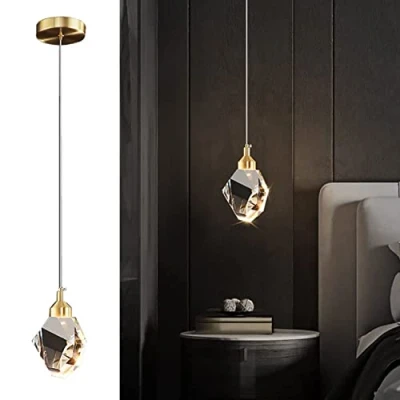 Afbeelding van Moderne kristallen hanglamp, led hanglamp met kristal, 3 kleuren, voor keuken, slaapkamer, woonkamer, eetkamer (goud)