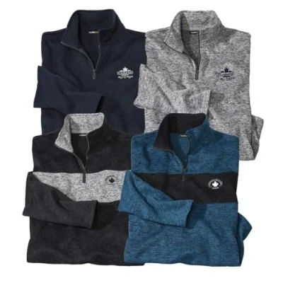 Afbeelding van ATLAS FOR MEN Set van 4 fleece truien voor heren Licht en zacht Verkrijgbaar in grote maten M tot 5XL, Heather Grey, Black, Dark Blue, Blue