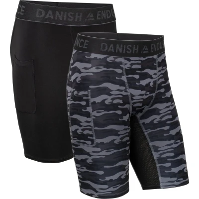 Afbeelding van DANISH ENDURANCE 2 stuks compressieshorts voor heren, anti wrijving, sport en hardlopen, Veelkleurig (1x Zwart, 1x Grijs Camouflage)
