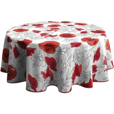 Afbeelding van Le linge de Jules Tafelkleed, vuilafstotend, klaproos, rond, 160 cm