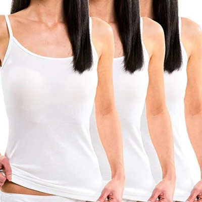 Afbeelding van HERMKO 1560 Set van 3 tanktops voor dames, 100% biologisch katoen, Wit