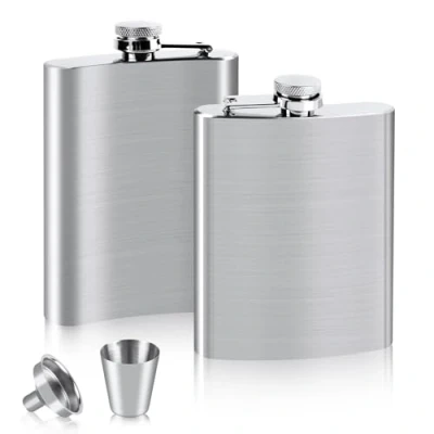 Afbeelding van VFANDV Lot de 2 flasques en acier inoxydable 220 ml avec 1 entonnoir et gobelet à vin Flasque portable pour femmes hommes Petites anti fuite alcool