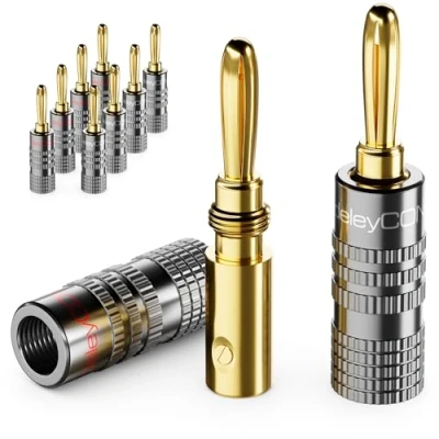 Afbeelding van deleyCON 10 stuks banaanstekker spel verguld voor het schroeven luidsprekerkabel, luidsprekerkabel 0,75 mm 4,5 &amp; bijv. HiFi Audio Home Cinema ontvanger grijs