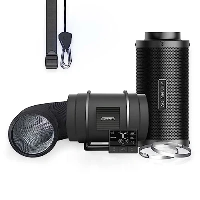 Afbeelding van AC Infinity Cloudline Pro Luchtfilterset van 20,3 cm met 69 controllers, koolstoffilter, koel en ventilatiesysteem voor culturen, hydrocultuur, binnentuin