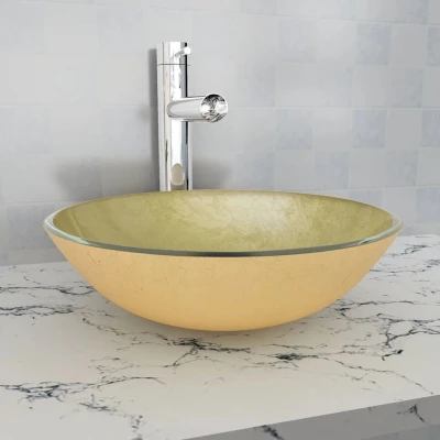 Afbeelding van Wasbak gehard glas 42 cm goud