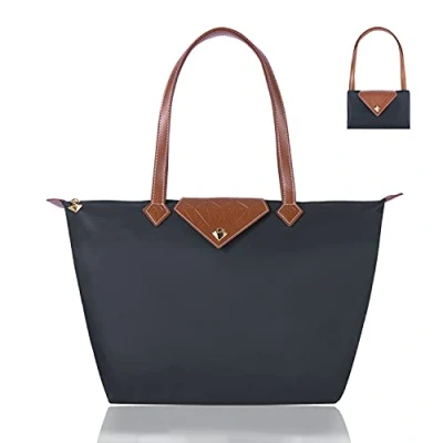 Afbeelding van BOJLY Handtas voor dames, PU leer, praktische shopper, draagtas, multifunctionele schoudertas, groot werk en school, donkergrijs, Large,