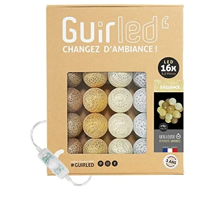 Afbeelding van GuirLED Lichtketting met bolletjes van katoen, USB, 2 uur nachtlampje voor baby&#039;s, incl. A dubbele USB adapter, 3 intensiteiten, 16 bolletjes, 1,6 m, Radiance